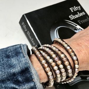 Victoria Emerson Bracelet Pearl Leather Wrap NEW